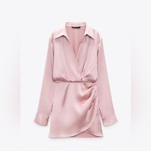 Zara Short Satin Effect Dress. Color light pink. Size SMALL. NWOT